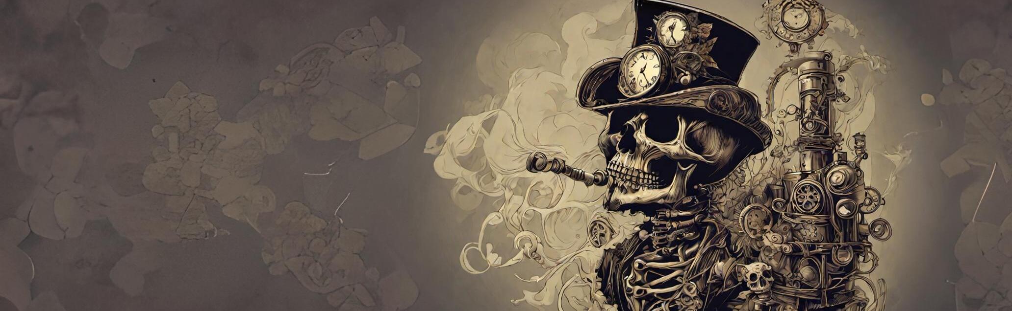 Steampunk skull smoking a pipe